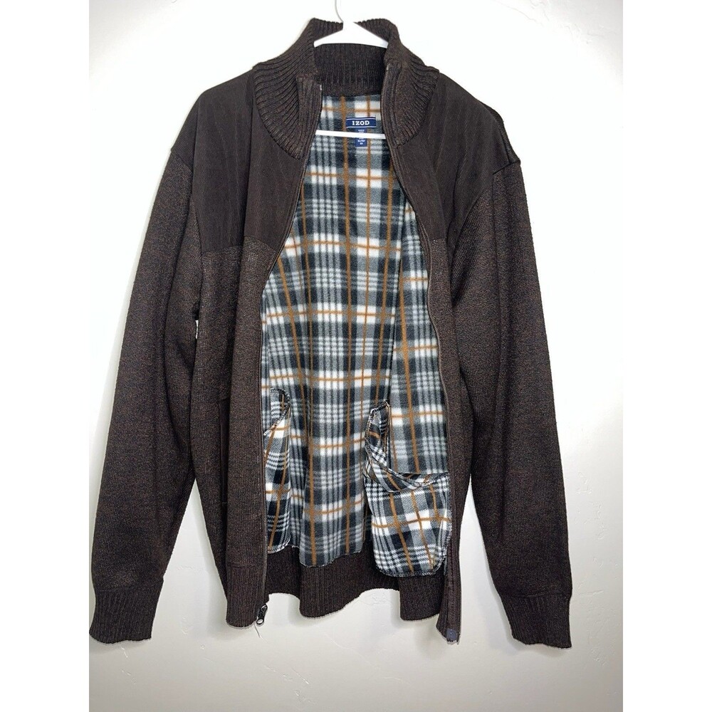 IZOD Brown Sweater Cardigan full zip long sleeve